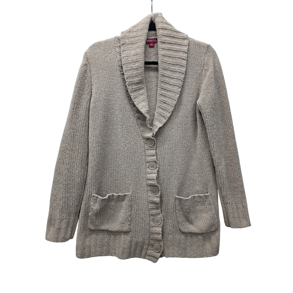 Merona Womens Small Shawl Collar Button Front Boucle Knit Cardigan Sweater Taupe